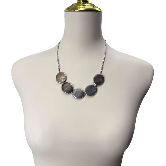 J. Jill Beaded Necklace Shell Multi Disc Mother Pearl Pendant Silver Tone Adjust - Picture 8 of 10
